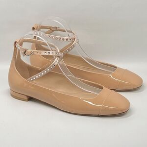 Stuart Weitzman Crystal-Embellished Leather Ankle-Wrap Flats size 7.5